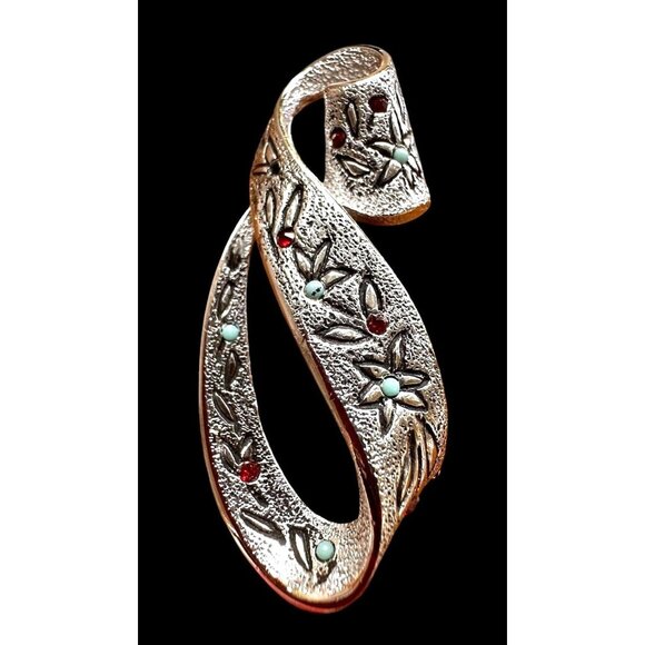 Vintage Kramer Floral Brooch Pin Signed Rare New York Ruby Turquoise Sto… - Picture 1 of 12